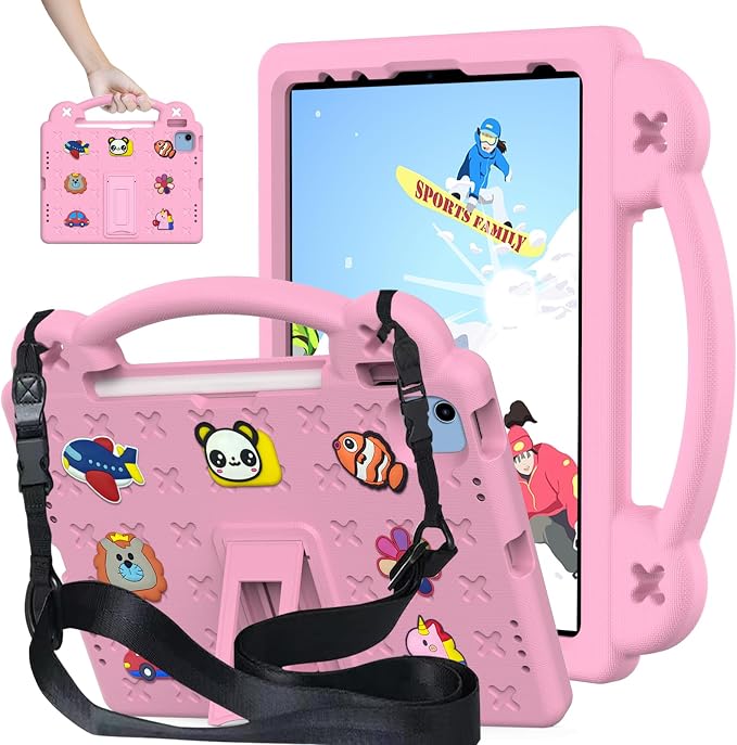 YRH Kids Case for iPad A18 (2026) Gen 12 / for iPad A16 (2025) with Strap Handle Stand EVA Shockproof Cover for iPad 12th Generation 11'' Blue