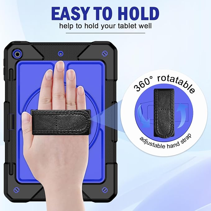 BMOUO for iPad 9th/8th/7th Generation Case 10.2 Black | Shockproof Rotating Stand Shoulder Hand Strap iPad 9th/8th/7th Generation Case with Pen Holder for iPad 10.2“ 2021/2020/2019