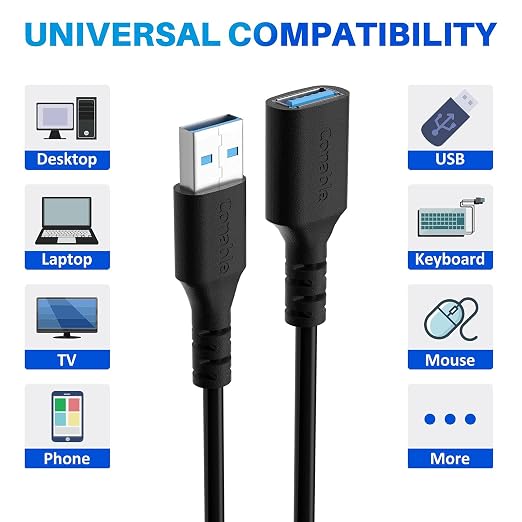 3 Pack USB 3.0 Extension Cable 10 Feet USB A Male to Female Extender Cord 5Gbps Data Transfer for Webcam Printer Keyboard Mouse Flash Drive Hard Drive Controller Black Cable with 5 Cable Ties