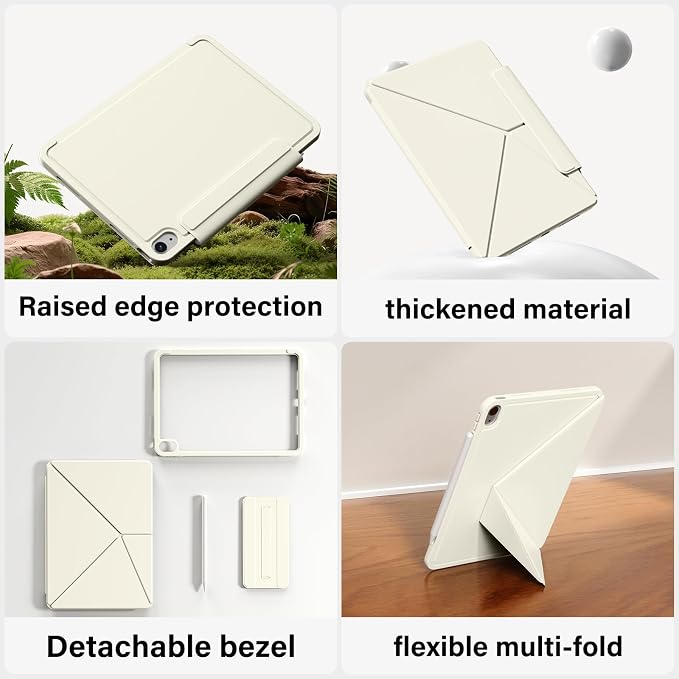 Aoub Case for iPad (A16) 11th Generation Case 11 Inch 2025 iPad 10th Generation 10.9 Inch 2022 Magnetic Buckle Magnetic Attachment Slim Trifold Stand Smart Cover Auto Wake/Sleep Cream White