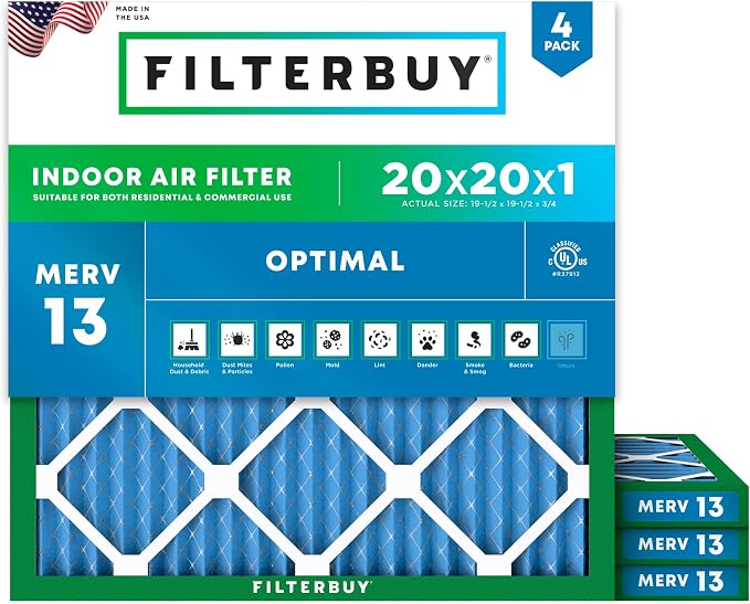 Filterbuy 20x20x1 Air Filter MERV 13 Optimal Smoke & Allergy Defense,