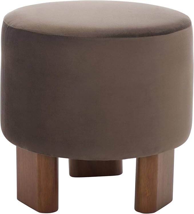 SAFAVIEH Home Collection Mista Chocolate Brown Velvet Round Ottoman Seat Foot Rest
