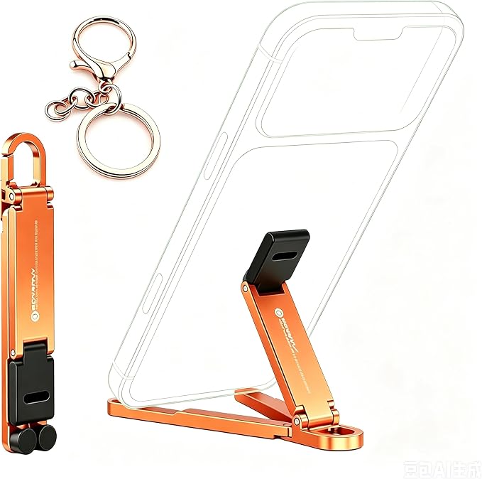 Aluminum Alloy Folding Phone StandPortable Mini Keychain Universal Desktop Holder Lightweight 22g Multifunctional Phone Support (Black)