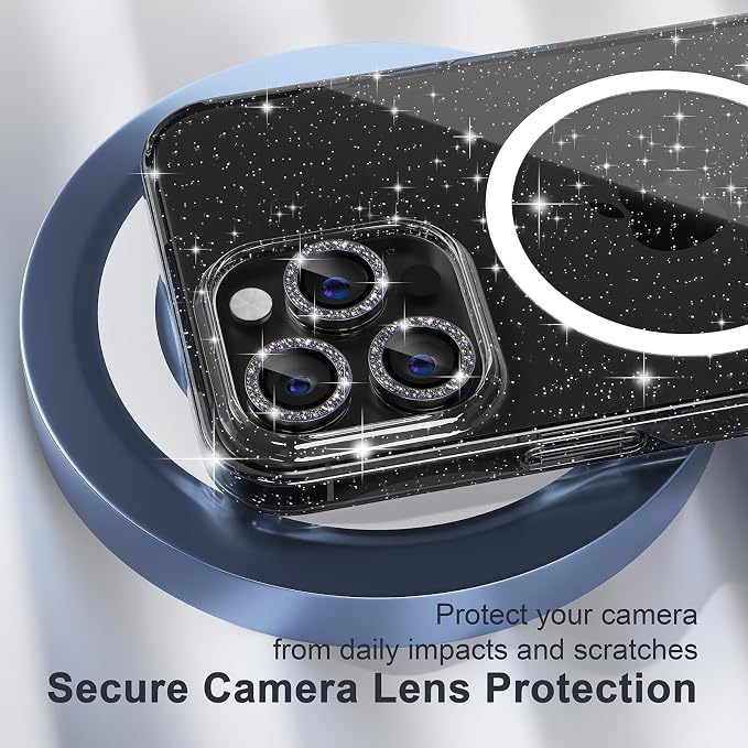 Choiche for iPhone 15 Pro Max Case Compatible with MagSafe Glitter Black | Women Girly Cute Glitter Sparkly Magnetic Phone Case with Diamond Camera Lens Protectors Military-Grade Drop Protection 6.7