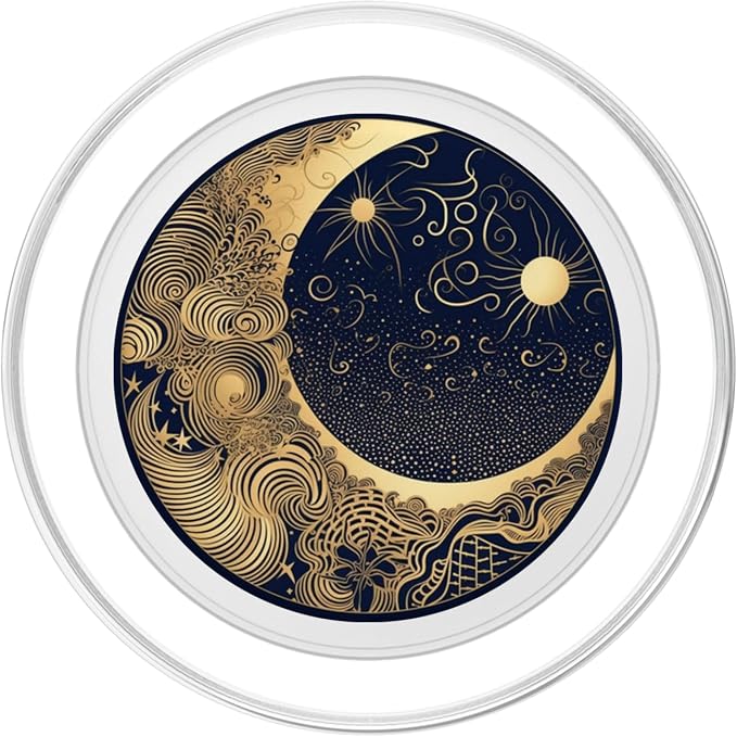 Golden Blue Crescent Moon Celestial Aesthetic Chic Boho PopSockets Adhesive PopGrip