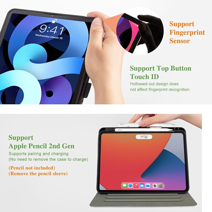 Vimorco for iPad Pro 11-inch Case M5/M4 2025/2024 for iPad Pro Case 11 Inch M5/M4 Pencil Holder/Hand Strap/Pocket/Screen Protection Band 3 Adjustable Angles Auto Sleep/Wake Beach Blue Ocean