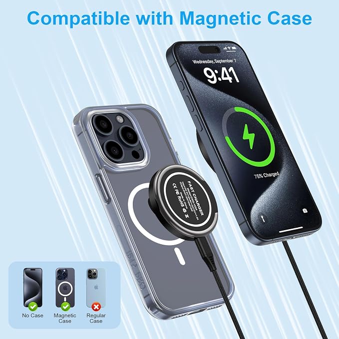 Magnetic Charger Wireless Fast Charging Pad 15W Magsafe Wireless Charger Stand 2Pack for Samsung Galaxy S25 FE S25 Ultra Z Flip7/Fold7 6 S25 Edge S24 Plus S23 FE S22Pixel 10 9aiPhone 17 Pro Max 16e