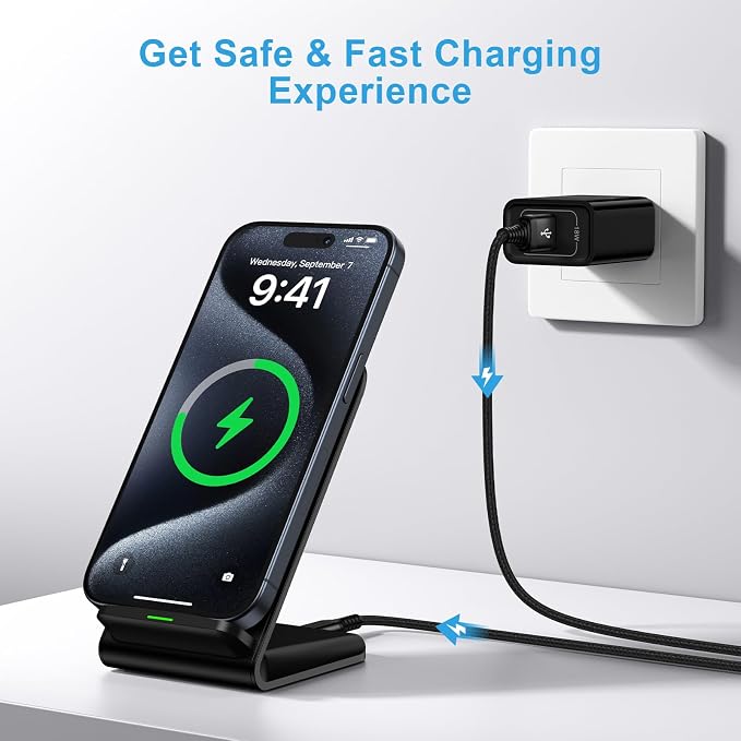 Wireless Charger for Samsung Galaxy S26 Ultra15W Fast Wireless Charging Station Android Phone Charger Stand for Samsung Galaxy S26 Ultra S26 Plus S26 S25 S24 S23 S22 S21 S20 S10iPhoneGoogle