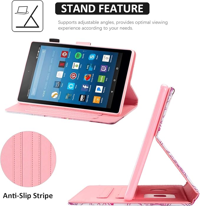 Dteck for Fire HD 8 Tablet Case (8th/7th/6th Generation-2018/2017/2016 Release) 8 Slim Folio Case with Auto Sleep Wake &amp Stand Function with Hand Strap Protective PU Leather Cute Cover Colorf