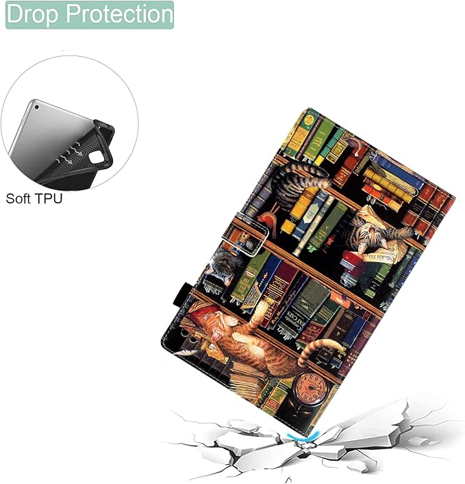 Case for Fire HD 10 Tablet 9th/7th/5th Gen 2019/2017/2015Cute Cat | Slim Durable Foldable Stand PU Leather Pencil Holder Card Slot Auto Wake，Sleep