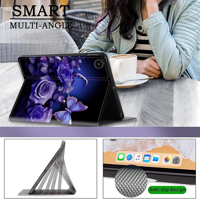 Case for Samsung Galaxy Tab A11 + Plus/A9 + Plus 11 Inch 2025/2023 Ultra-Thin Multi-Angle Protective Cover with Auto Sleep/Wake Black Cat and the Blue Flower