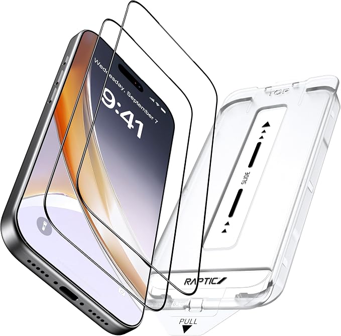 RAPTIC 9H+ Glass for iPhone 17 Privacy Screen Protector (12FT Military Grade Shatterproof) Auto-Alignment Kits Anti-Spy Bubble Free Full Edge Coverage Tempered Glass 2 Pack