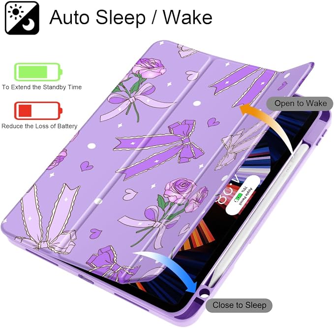 Tuiklol for iPad Pro 11 Inch 4th / 3rd / 2nd / 1st Gen (2022 2021 2020 2018) Case -Built-in Pencil Holder Shockproof Cover Clear Transparent Back Shell with Auto Wake/Sleep Black Flower
