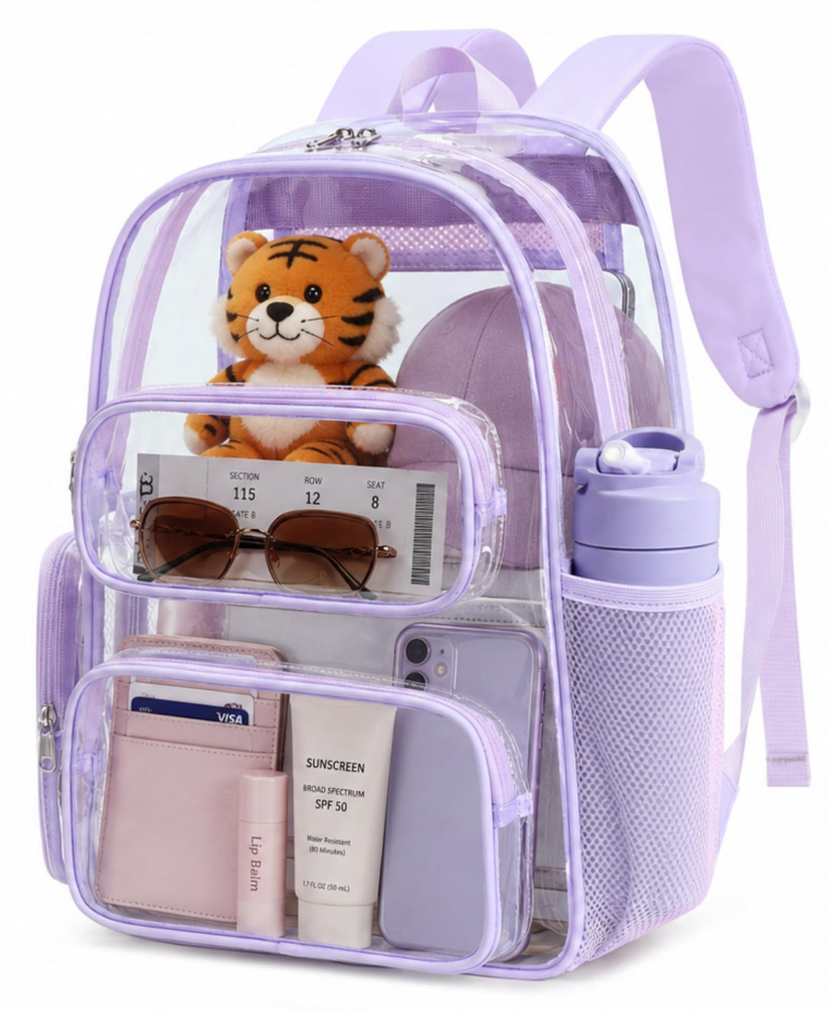 BTOOP Clear Backpack Heavy Duty Transparent Backpack 17" See Through Bookbag for College Work Festival Security Padded Strap (Purple)