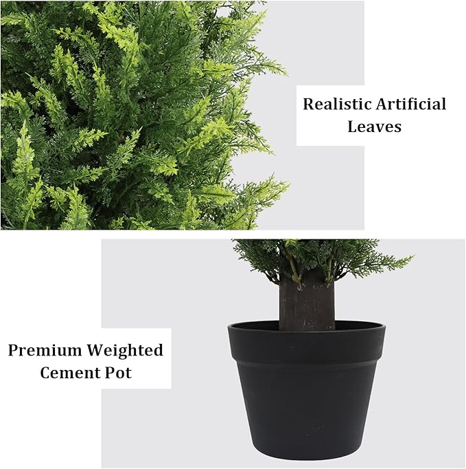 THE BLOOM TIMES 5FT Tall Artificial Cedar Topiary Trees Set of 2, UV Resistant Large Faux Cypress Evergreen Plants for Outdoor Planters, Realistic Fake Bushes & Shrubs for Front Porch Christmas Decor