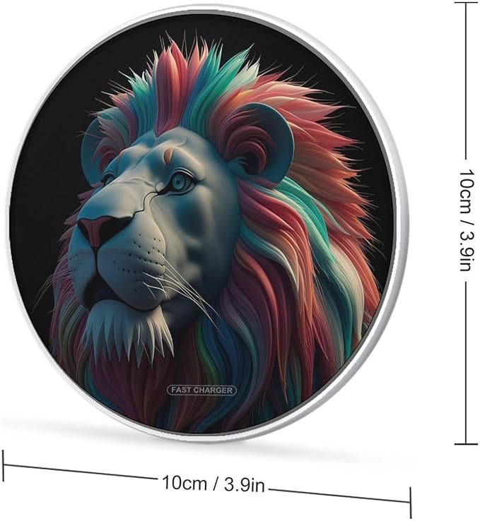 Abstract 3D Art Lion Wireless Charger Portable 10W Fast Wireless Charging Pad Compatible with Phone Ultra-Thin Charging Station Lightweight Charger Mat for Travel Home Office Desk