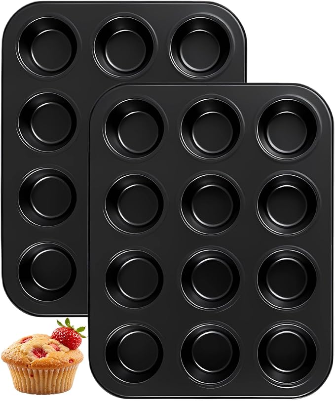 Yoehka 2 Pack Muffin Pan for Baking, Non-stick Cupcake Pan Set, Black