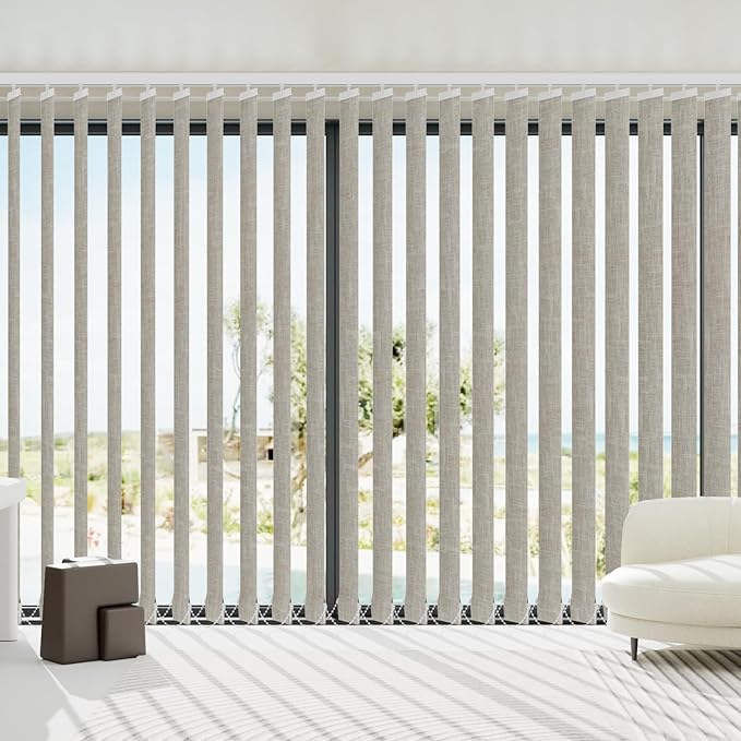 Blindify Motorized Vertical Blinds, Blackout Sliding Door Shades Vertical Shades Remote Control Customize, Light Beige