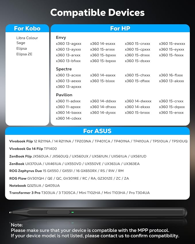 MoKo MPP 2.0 Tilt Pen for HP 2-in-1 Touchscreen Laptops 4096 Pressure