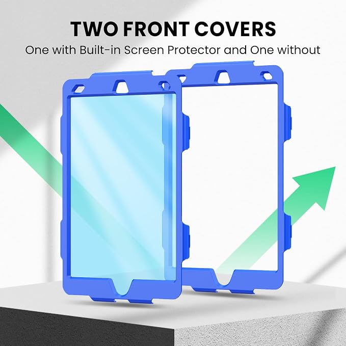 SEYMAC for iPad 9th/8th/7th Generation Case 10.2 2021-2019 Full-Body Shockproof Protective Case with Screen Protector Rotating Stand/Handle/Shoulder Strap for iPad 10.2 Blue/Black