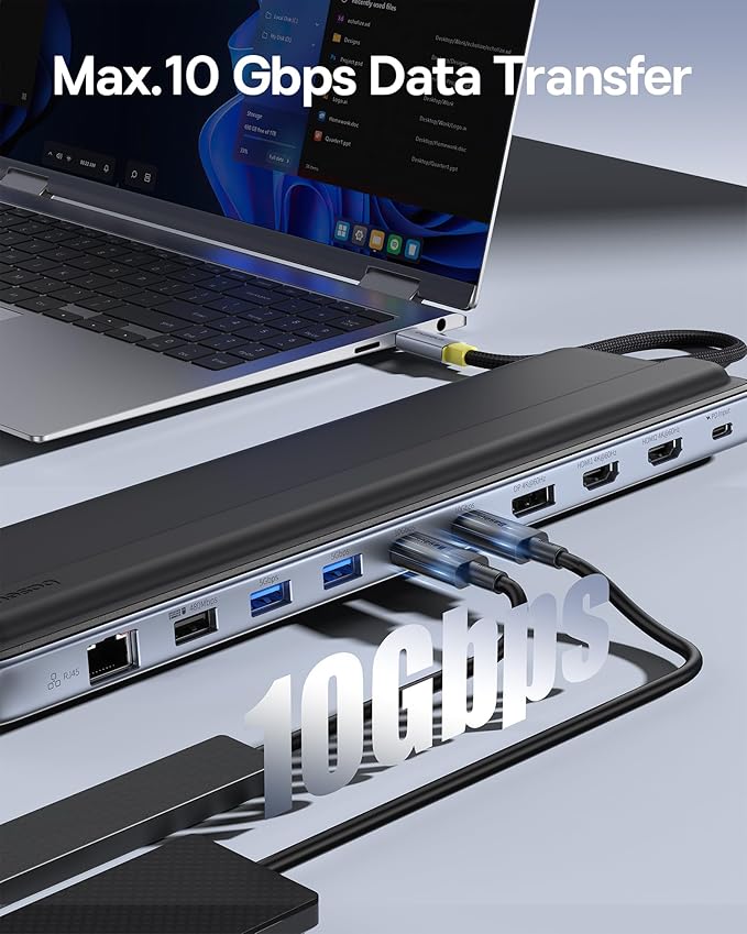 Baseus Laptop Docking Station Stand, 12 in 1 Triple 4K Display HDMI/DP, 10Gbps USB A/C Fast Data, PD 100W, Ethernet, TF/SD, USB C Docking Station with Stand for Windows/Dell/HP/Lenovo/Asus/Acer/Mac