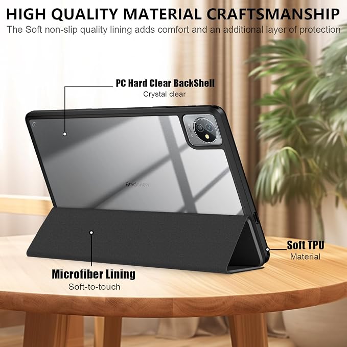 Case Compatible Blackview Tab 70 WiFi 10.1 TabletAnti-Collision Transparent Back Shell Cover with Auto Wake/Sleep FunctionBlack