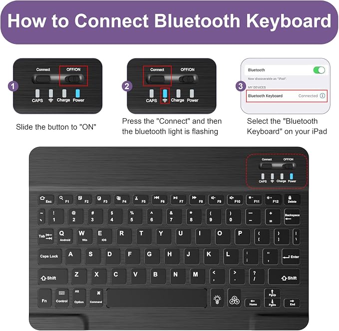 Soke for iPad (A16) 11th/10th Gen Case with Keyboard Black Marble | For iPad 11/10.9 inch(2025/2022) 7 Color Backlight Magnetic wireless Detachable Keyboard Case Built-in Pencil Holder