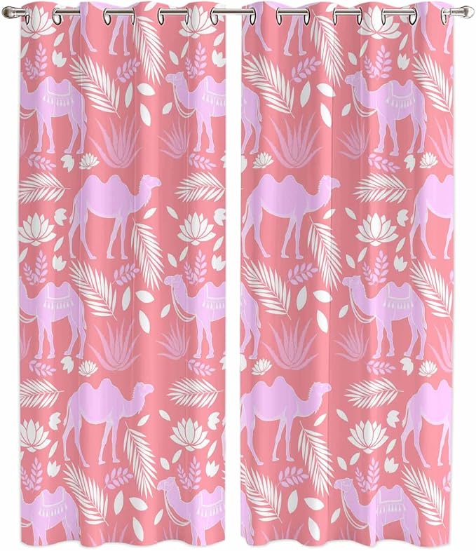 2 Panel Kitchen Cafe Curtains, Desert Camel Sunlight Filtering Nature Air