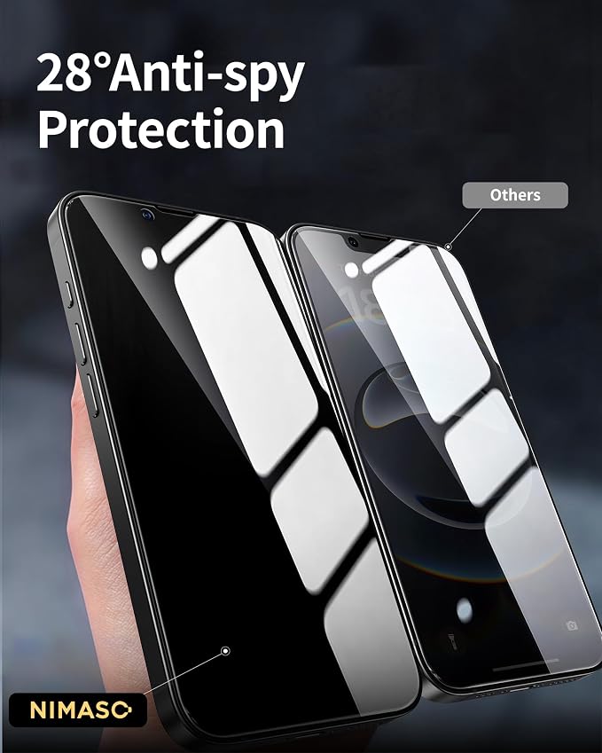 NIMASO for iPhone 17e/16e/13 Pro/13/14 Screen Protector 2 Pack Privacy Tempered Glass Screen Protector for iPhone 16e Anti-Spy Automatic Dust Removal Instant Installation (6.1 inches)