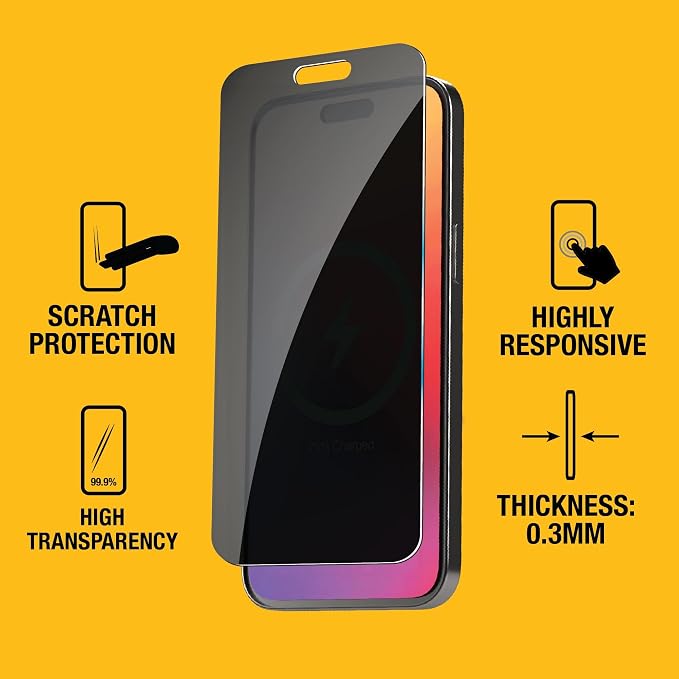 DEWALT Heavy Duty 2Pack Privacy Screen Protector for iPhone 13 Pro Max/14 Plus Sensor Protection Dynamic Island Compatible AntiSpy Tempered Glass [9H Hardness] Case Friendly High Response HD Quality