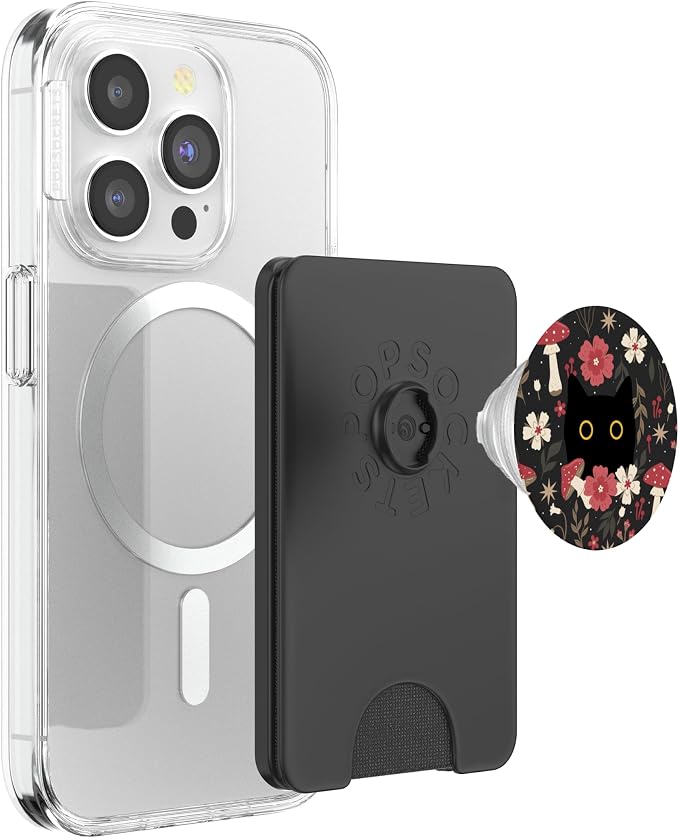 Black Cat Hiding in Forest Garden Flowers Cute Botanical PopSockets PopGrip for MagSafe