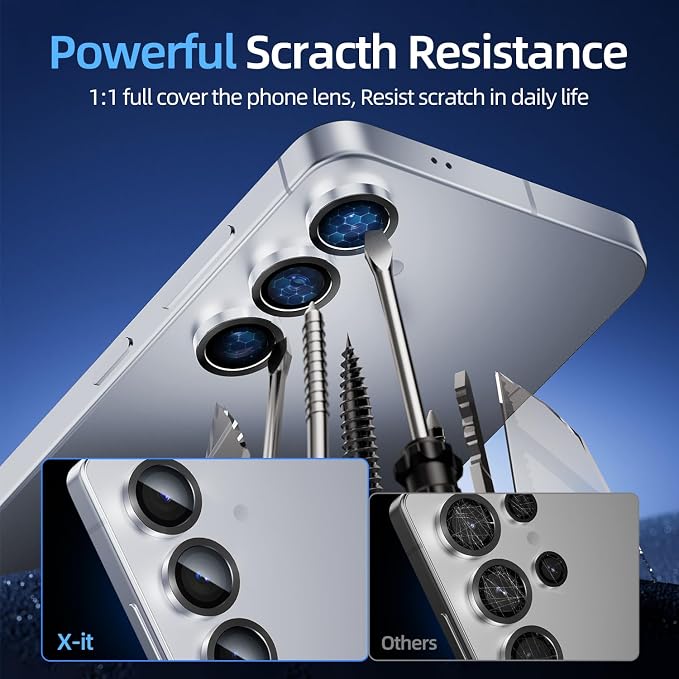 X-it Camera Lens Protector for Samsung S25 9H Tempered Glass Independent Metal Aluminum Edge Original Protection Design Suitable for Phone Case Anti-scratch Anti-reflectiveBlue