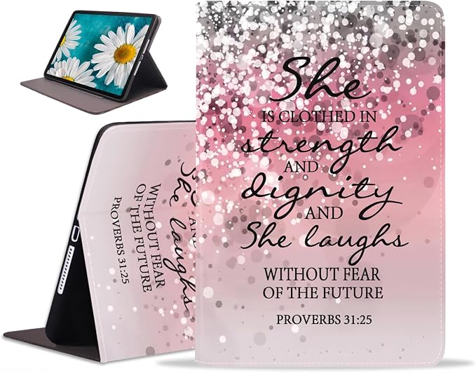 Case for Samsung Galaxy Tab A 10.1 Inch 2019 Tablet [SM-T510/T515/T517] Slim PU Leather Case Adjustable Stand with Auto Wake/Sleep - Bible Verse Proverbs 31:25