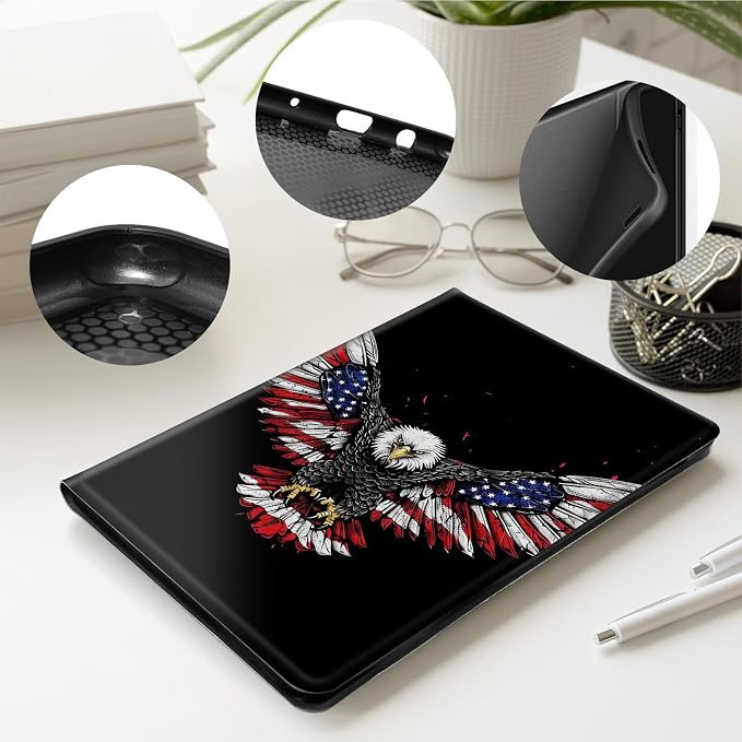 Case for All-New 7 Kindle Paperwhite 12th Gen 2024 &amp Kindle Colorsoft Signature EditionPU Leather Cover with Auto Sleep Wake FeatureAmerican Flag Eagle