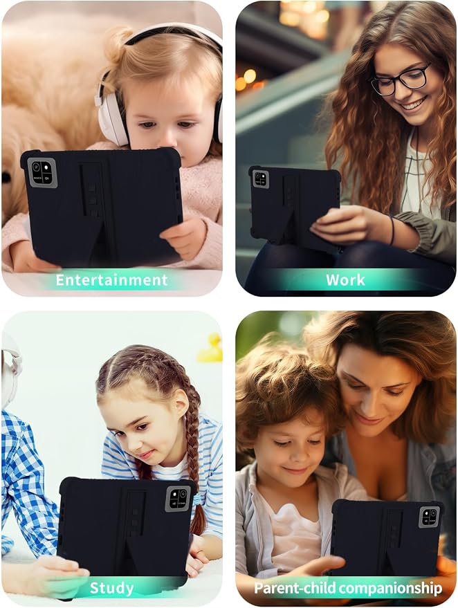 Case for JUNINKE A30 2025 Android 15 Tablet 10InchWUNIAK Shock Proof Lightweight Stand Rubber Shell Protective CoverKids Friendly Soft Silicone Adjustable Stand CoverBlack