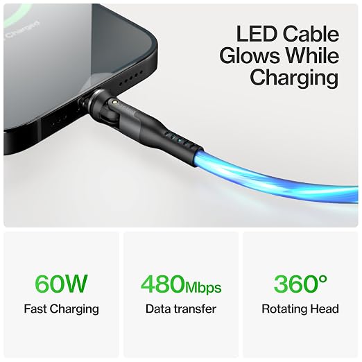 Statik 360 Pro Magnetic Charging Cable - Type C Charger Fast Charging 3 in 1 USB C to USB C Cable Micro USB &amp iProduct Tips USB A Adapter Fits All Devices - 100W Fast Charger Black 10FT/3M