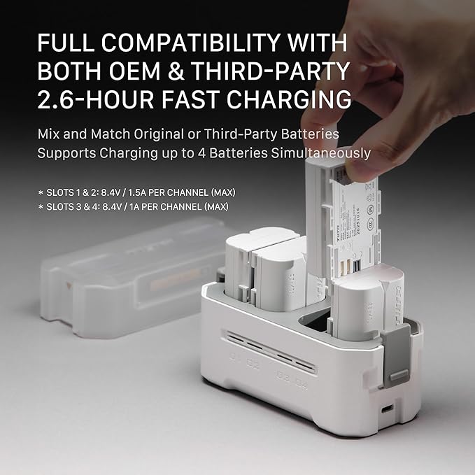 Tilta NP-FZ100 Charging Station Battery Kit, 4-Slot 45W PD USB-C Fast Charger | Compatible with Sony NP-FZ100 Batteries | Portable EDC Travel Charger, 2 Batteries - Off White