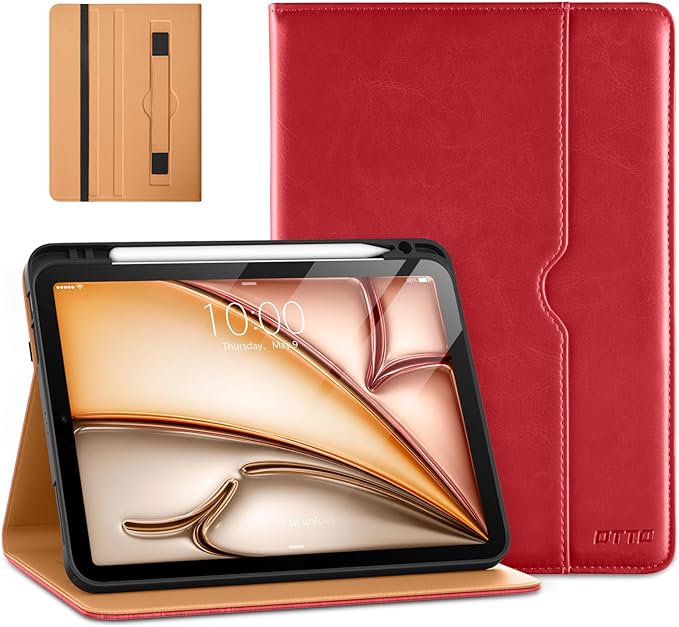 DTTO for iPad Air 11-inch Case M4/M3/M2 (2026/2025/2024) iPad Air 5th / 4th Generation (2022/2020) Premium Leather Business Folio Stand Cover with Pencil Holder - Auto Sleep/Wake Brown