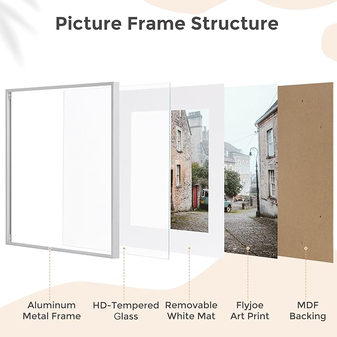 16x16 Metal Square Picture Frame For Wall With Mat For 12x12, 16''x16'' Aluminum Photo Frames With Tempered Glass For Home Decor, Minimalist Modern Poster Frame Horizontally Vertically, Silver
