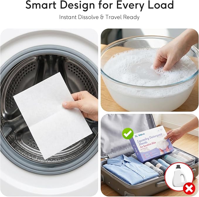 BellaLuce Sensitive Skin Laundry Detergent Sheets, 200 Loads (100 Count) - Hypoallergenic & Fragrance Free Washing Strips, Gentle for Baby, Travel & Dorm Essentials