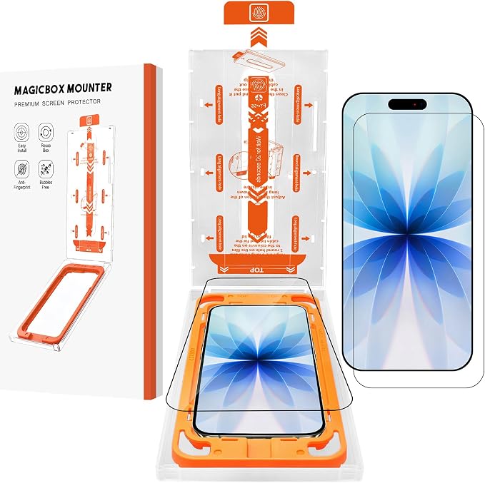 16 Pro Screen ProtectorAuto-Dust Removal Compartment With IPhone 16 Pro Screen Protector with Dust Free Chamber [Zero Bubble] 9H+Tempered Glass Films Shockproof (16 Pro)