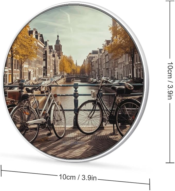 Bicycles in Amsterdam Wireless Charger Aluminum Alloy Frame 10W Fast Charging Pad with Indicator Light 6mm Thin &amp Portable Wireless Charging Pad for Travel Home Office Desk