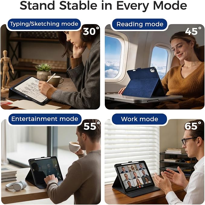 for iPad Pro 13 Inch Case M5/M4 (2025/2024) Black | Slim LightweightPremium Vegan Leather CoverPencil HolderAuto Sleep/WakeMulti Viewing AngleTyping AngleMagnetic Clasp