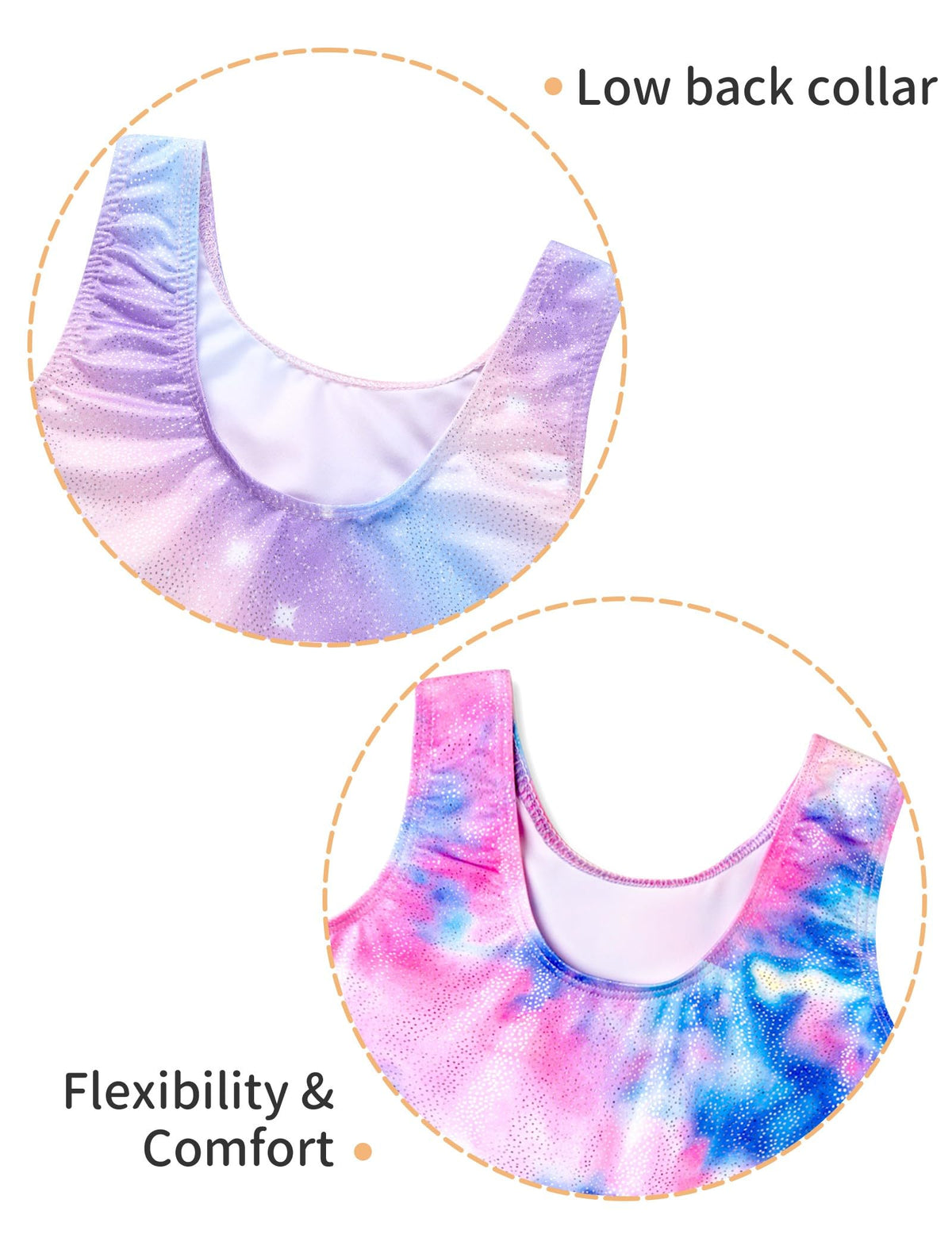 Nokecina Girls Gymnastics Leotards Size 7-8 Years Old Shiny Colorful Stars 2 Packs Athletic Bodysuits