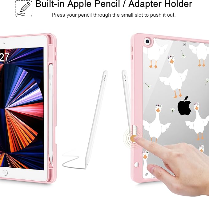 May Chen for iPad 9th Generation with Pencil Holder iPad 8th/7th Gen Case 10.2-inch [Penceil Holder] Trifold Stand Auto Wake/Sleep Clear TPU Protection Back Cover Ballet Shoes