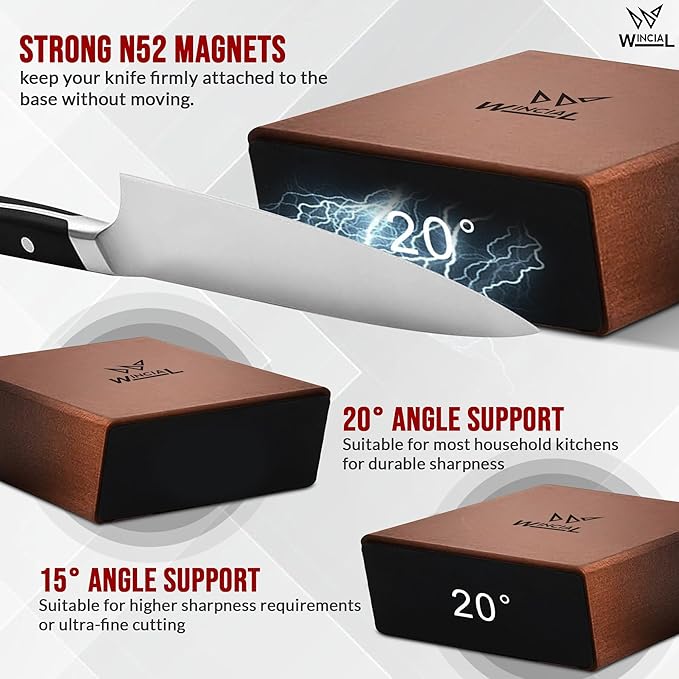 Wincial Rolling Knife Sharpener | Professional 15° Angle Manual Knife Sharpener For Japanese & Precision Blades with Magnetic Base & Non-Slip Grip