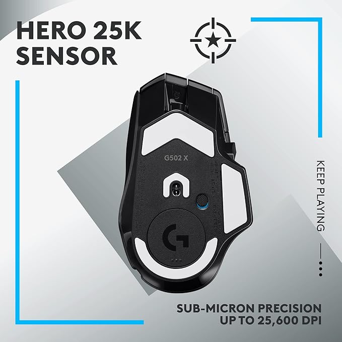Logitech G502 X Lightspeed Wireless Gaming Mouse - LIGHTFORCE Hybrid Optical-Mechanical switches, Hero 25K Gaming Sensor, Compatible with PC - macOS/Windows - Black