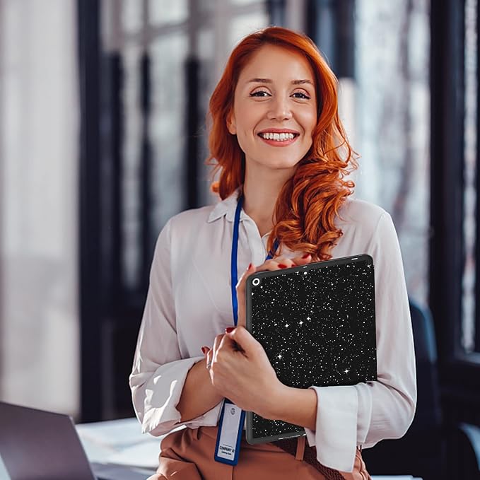 Compatible with iPad 10.2 inch Case 9th /8th /7th Generation Case (2021/2020/2019) Auto Sleep/Wake Cover Cute Abstract Aesthetic Preppy Women Girls-Black Bling Glitter Shiny Sparkly