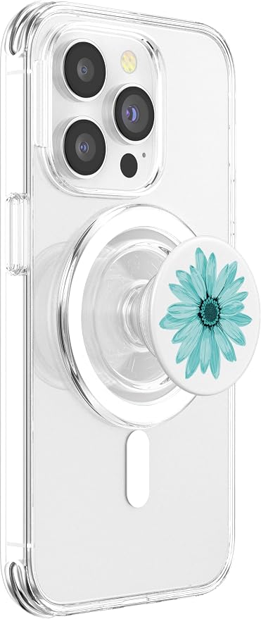 Floral Cell Phone Holder Pop Up Phone Grip White Teal Flower PopSockets Adhesive PopGrip