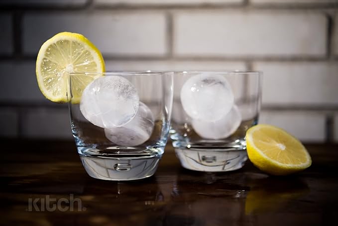 Kitch Ice Ball Maker Mold - Flexible Silicone Ice Tray - Molds 4 X 4.5cm Round Ice Ball Spheres - Cobalt Blue